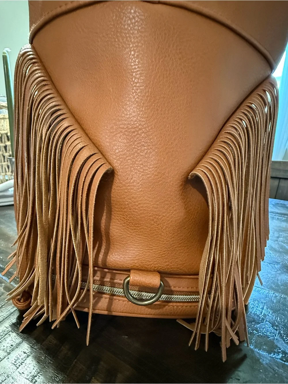 Fringe Convertible Women’s Backpack - Tan Pleather